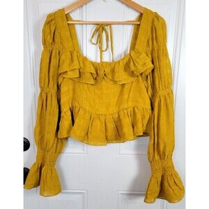 NWT Mustard Seed Boho Shirred Smocked Peplum Long Sleeve Top Size L